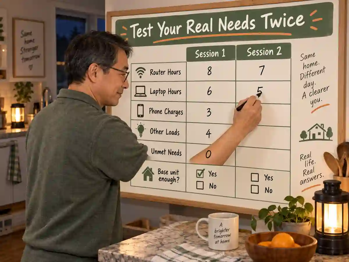 A two-session tracker records appliance use and unmet needs. A final check shows whether the base unit is enough.
